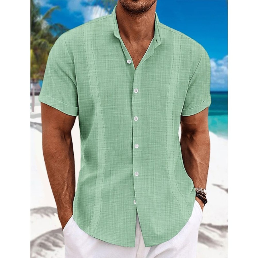 Chemises Pour Hommes LITB | Homme Chemise Chemise Col Cubain Chemise Lin Chemise Boutonnee Chemisette Chemise D Ete Chemise De Plage Manche Courte Plein Col Ete Casual Du Quotidien Vetement Tenue