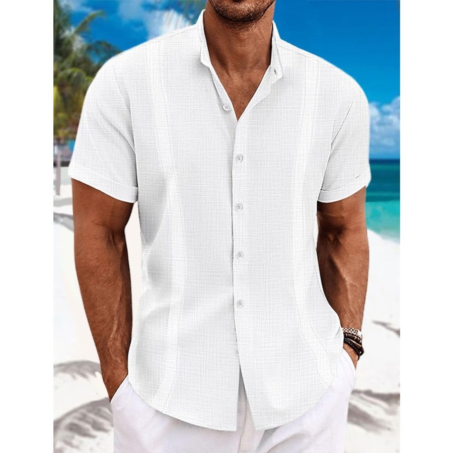 Chemises Pour Hommes LITB | Homme Chemise Chemise Col Cubain Chemise Lin Chemise Boutonnee Chemisette Chemise D Ete Chemise De Plage Manche Courte Plein Col Ete Casual Du Quotidien Vetement Tenue