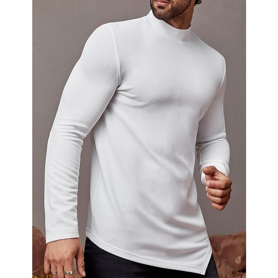 T-Shirts Et Debardeurs Pour Hommes LITB | Homme T Shirt Tee T-Shirt Chemise A Manches Longues Plein Col Roule Plein Air Vacances Manche Longue Vetement Tenue Mode Design Basique Blanche