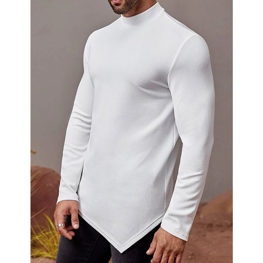 T-Shirts Et Debardeurs Pour Hommes LITB | Homme T Shirt Tee T-Shirt Chemise A Manches Longues Plein Col Roule Plein Air Vacances Manche Longue Vetement Tenue Mode Design Basique Blanche