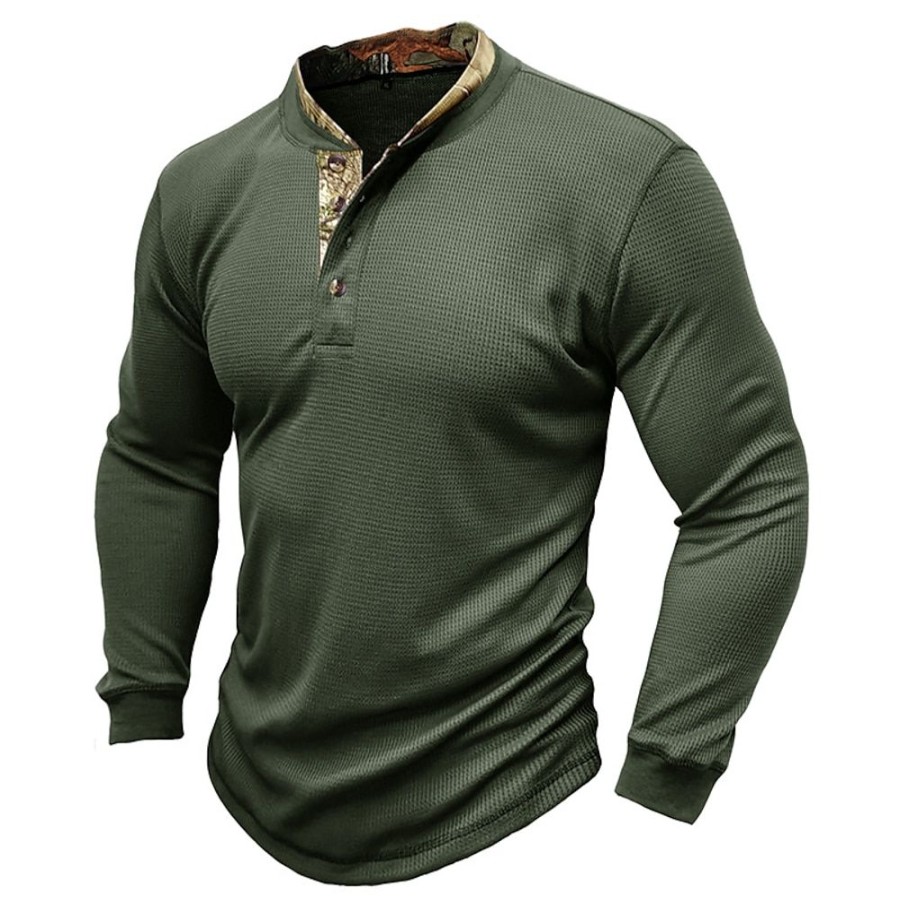 T-Shirts Et Debardeurs Pour Hommes LITB | Homme T Shirt Tee Chemise Henley Gaufree Chemise Henley Shirt T-Shirt Chemise A Manches Longues Bloc De Couleur Henley Plein Air Vacances Manche Longue Patchwork Vetement Tenue Mode Design Basique