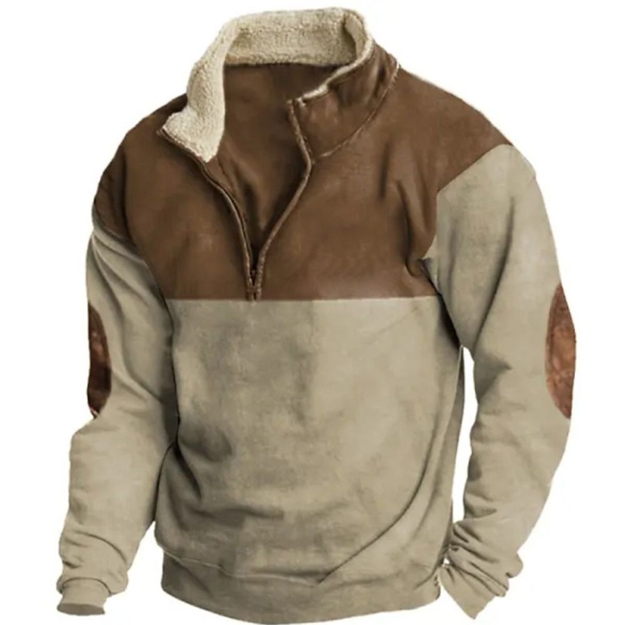 Sweats A Capuche Et Sweat-Shirts LITB | Homme Sweat Shirt Sweat-Shirt Quart De Fermeture Eclair Demi Fermeture Eclair Plein Patchwork Bloc De Couleur Sport & Loisir Du Quotidien Vacances Vetement De Rue Basique Decontractees Automne Marron