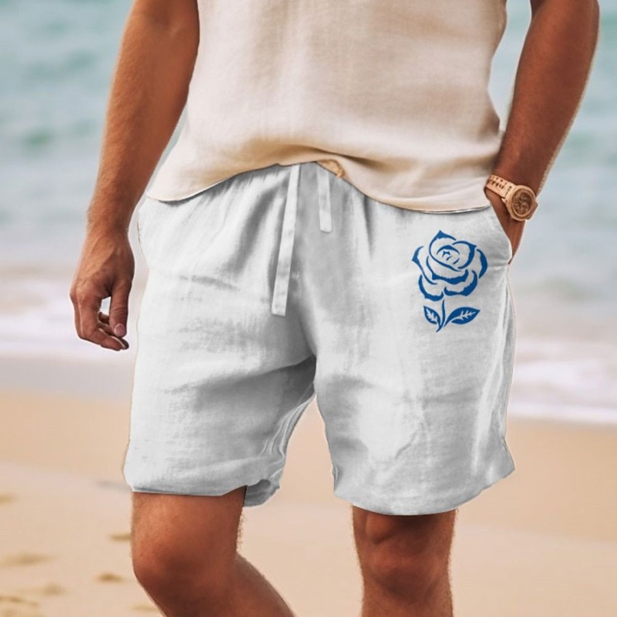 Bas Pour Hommes LITB | Homme Short Short D Ete Short De Plage Imprimer Cordon Taille Elastique Rose Confort Respirable Court Exterieur Vacances Sortie Melange De Coton Hawaien Decontractees