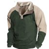 Sweats A Capuche Et Sweat-Shirts LITB | Homme Sweat Shirt Col Mao Bloc De Couleur Patchwork Poche Sport & Loisir Du Quotidien Vacances Vetement De Rue Decontractees Polaire Fine Automne Hiver Vetement Tenue Pulls Capuche Vert Veronese