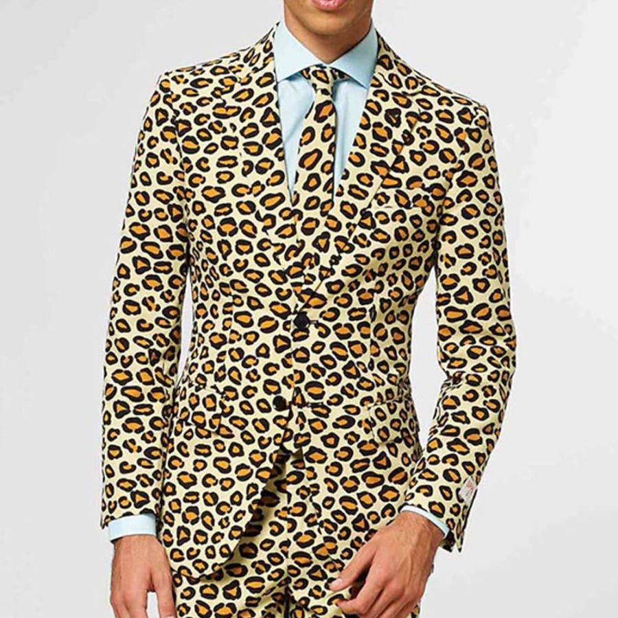 Vetements D'Exterieur Pour Hommes LITB | Leopard Entreprise Homme Manteau Blazer Travail Sortie Automne Hiver Col Rabattu Manche Longue S M L Polyester Tissage Veste Jaune