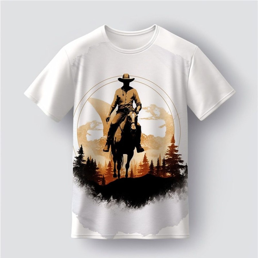 T-Shirts Et Debardeurs Pour Hommes LITB | Graphic Cowboy Du Quotidien Design Retro Vintage Homme 3D Effet T Shirt Tee Sport Exterieur Vacances Sortie T-Shirt Manche Courte Col Ras Du Cou Chemise Printemps Ete Vetement Tenue S M L Xl Blanche