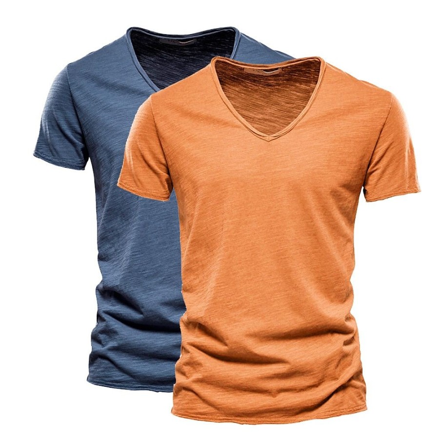 T-Shirts Et Debardeurs Pour Hommes LITB | Homme T Shirt Tee 2Pcs Col V Manches Courtes Couleur Unie Col V Du Quotidien Patchwork Vetements 2 Pieces Casual Sportif