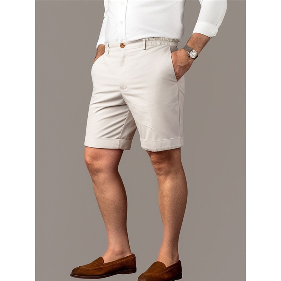 Bas Pour Hommes LITB | Homme Short Short Chino Bermuda Short De Travail Taille Elastique Poche Avant Jambe Droite Plein Confort Court Entreprise Du Quotidien Vacances Melange De Coton Mode Chic Et Moderne