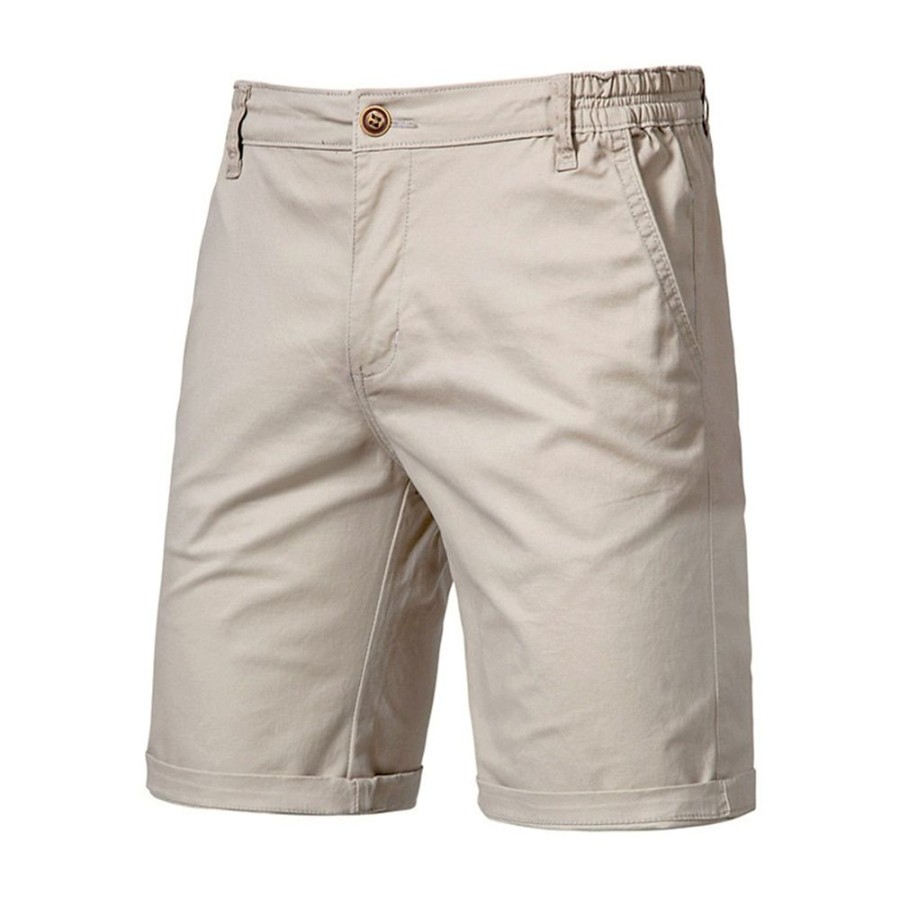 Bas Pour Hommes LITB | Homme Short Short Chino Bermuda Short De Travail Taille Elastique Poche Avant Jambe Droite Plein Confort Court Entreprise Du Quotidien Vacances Melange De Coton Mode Chic Et Moderne