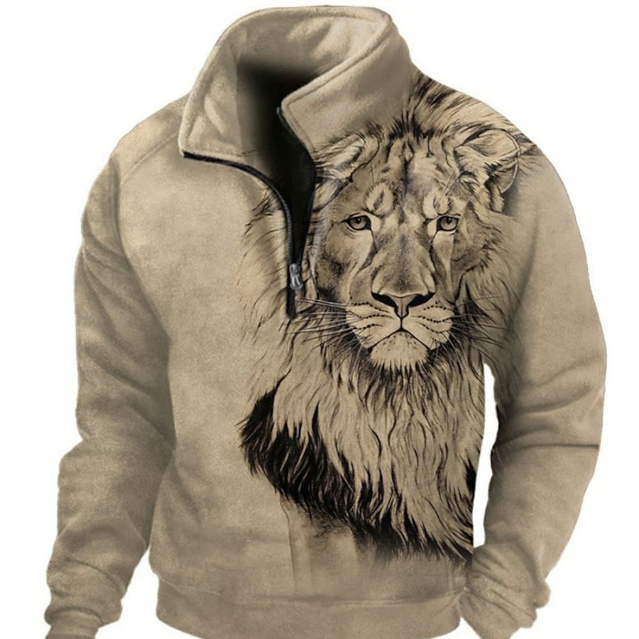 Sweats A Capuche Et Sweat-Shirts LITB | Animal Lion Homme Du Quotidien 3D Effet Sweat Shirt Vacances Sortie Vetement De Rue Sweats Manche Longue Mao Imprimer Toison Printemps & Automne Designer Sweat A Capuche