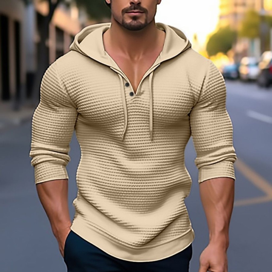 T-Shirts Et Debardeurs Pour Hommes LITB | Homme T Shirt Tee Chemise Gaufree T-Shirt Chemise A Manches Longues Plein Capuche Plein Air Vacances Manche Longue Vetement Tenue Mode Design Basique