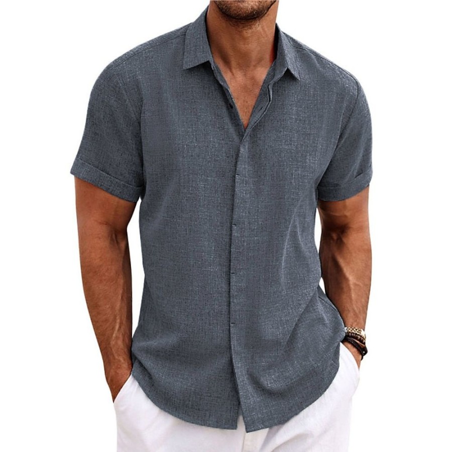 Boutique De Linge LITB | Homme Chemise Chemise Lin Chemise Decontractee Chemisette Chemise D Ete Chemise De Plage Chemise Boutonnee Manche Courte Plein Revers Ete Casual Du Quotidien Vetement Tenue