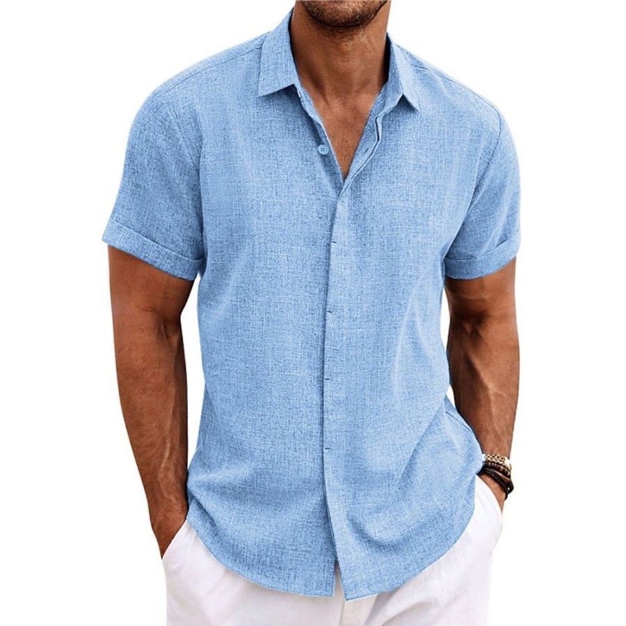 Boutique De Linge LITB | Homme Chemise Chemise Lin Chemise Decontractee Chemisette Chemise D Ete Chemise De Plage Chemise Boutonnee Manche Courte Plein Revers Ete Casual Du Quotidien Vetement Tenue