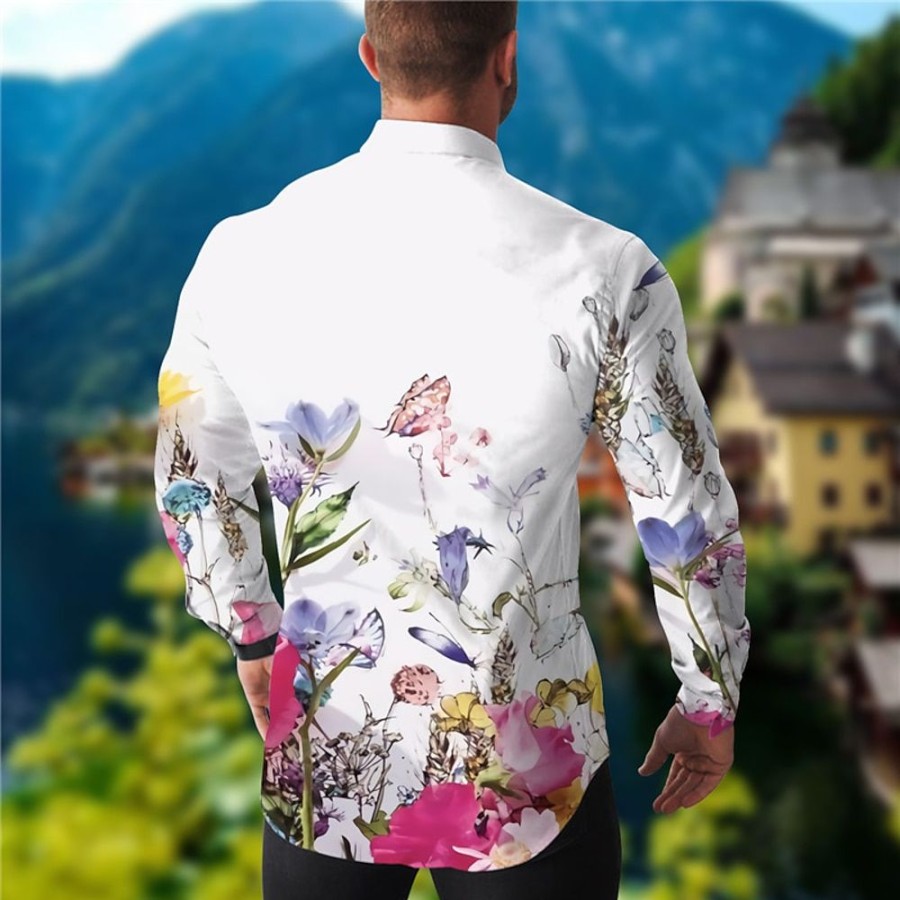 Chemises Pour Hommes LITB | Homme Chemise Graphic Floral Col Rabattu Claire Print Exterieur Casual Manche Longue Bouton Bas Imprimer Vetement Tenue Mode Design Decontractees Confortable