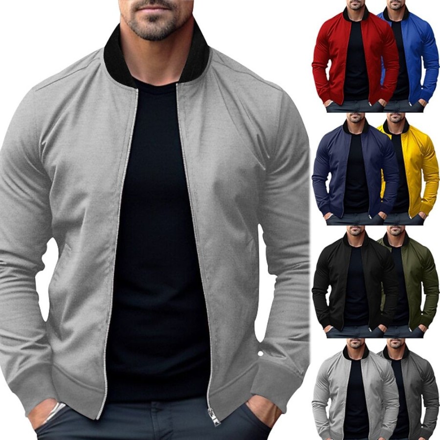 Vetements D'Exterieur Pour Hommes LITB | Homme Bomber Veste Universitaire Exterieur Usage Quotidien Chaud Automne Hiver Plein Mode Vetement De Rue Mao Normal Veste