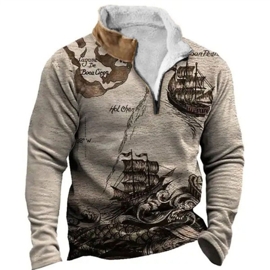 Sweats A Capuche Et Sweat-Shirts LITB | Graphic Bateau Homme Du Quotidien 3D Effet Sweat Shirt Vacances Sortie Vetement De Rue Sweats Manche Longue Quarter Zip Imprimer Toison Automne Hiver Designer Sweat A Capuche