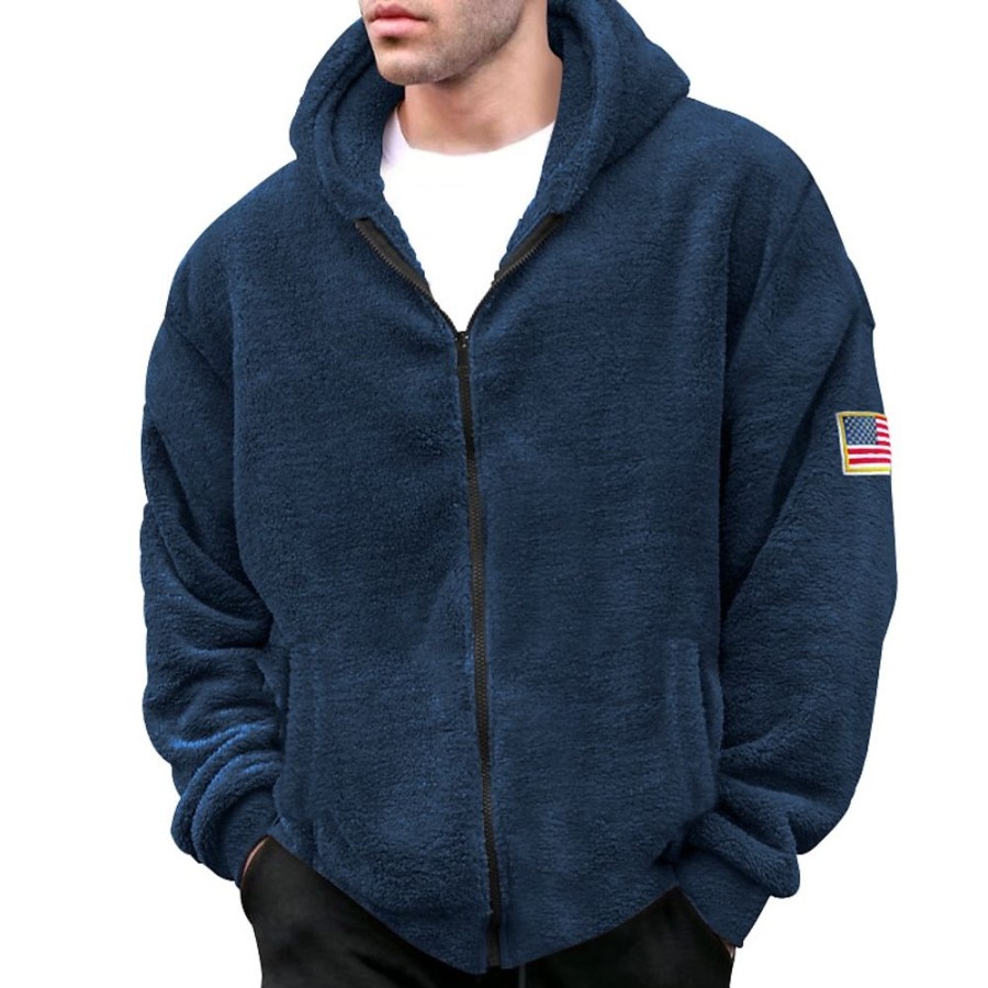 Sweats A Capuche Et Sweat-Shirts LITB | Homme Sweat A Capuche Sweat A Capuche Zippe Sherpa Flou Capuche Drapeau National Sport & Loisir Du Quotidien Vacances Vetement De Rue Frais Decontractees Automne Hiver