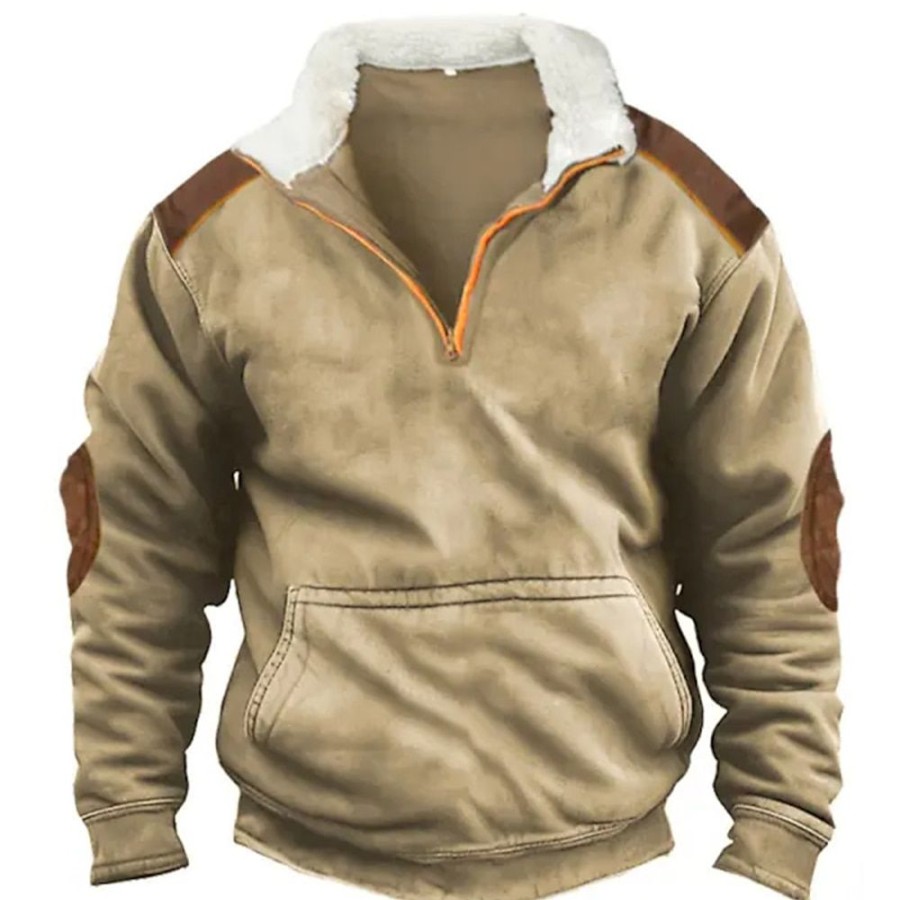 Sweats A Capuche Et Sweat-Shirts LITB | Homme Sweat Shirt Sweat-Shirt Quart De Fermeture Eclair Col Mao Bloc De Couleur Patchwork Poche Sport & Loisir Du Quotidien Vacances Vetement De Rue Basique Decontractees Automne Hiver Marron