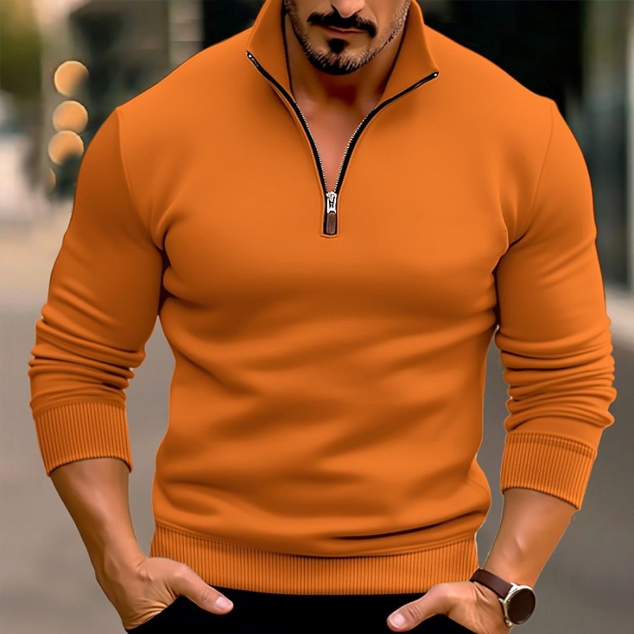 Sweats A Capuche Et Sweat-Shirts LITB | Homme Sweat Shirt Sweat Zippe Demi Fermeture Eclair Plein Poche Sport & Loisir Du Quotidien Vacances Vetement De Rue Basique Decontractees Printemps & Automne Vetement