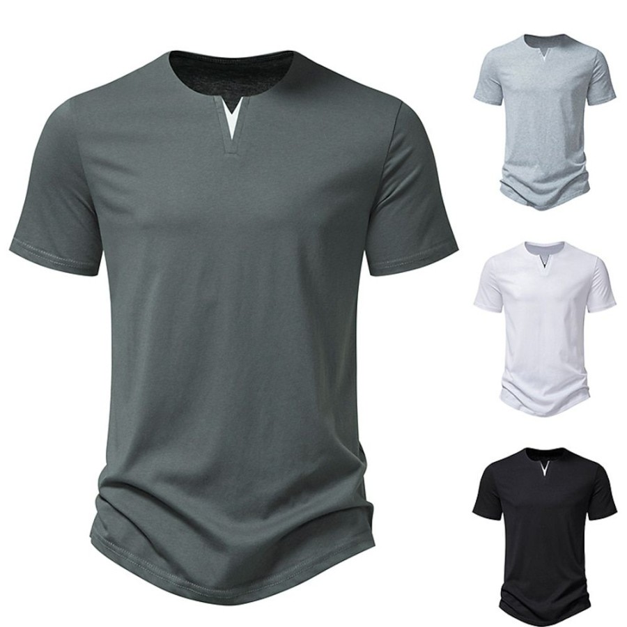 T-Shirts Et Debardeurs Pour Hommes LITB | Homme T Shirt Tee Plein Col V Vacances Sortie Manches Courtes Vetement Tenue Mode Basique Decontractees