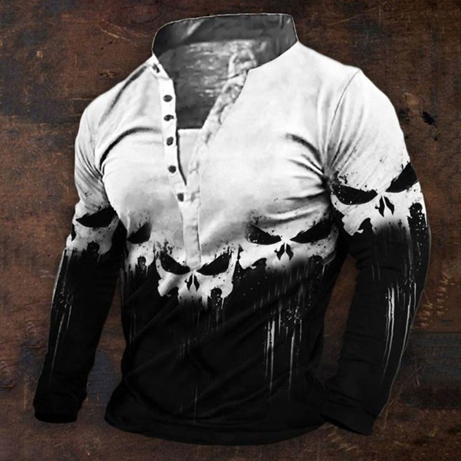 T-Shirts Et Debardeurs Pour Hommes LITB | Graphic Viking Cranes Du Quotidien Retro Vintage Decontractees Homme 3D Effet Chemise Henley Shirt Vacances Sortie Festival T-Shirt Manche Longue Henley Chemise Printemps & Automne