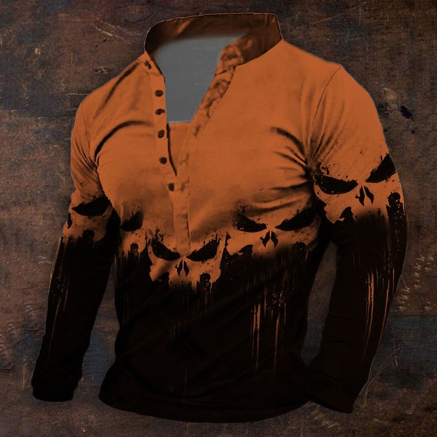 T-Shirts Et Debardeurs Pour Hommes LITB | Graphic Viking Cranes Du Quotidien Retro Vintage Decontractees Homme 3D Effet Chemise Henley Shirt Vacances Sortie Festival T-Shirt Manche Longue Henley Chemise Printemps & Automne