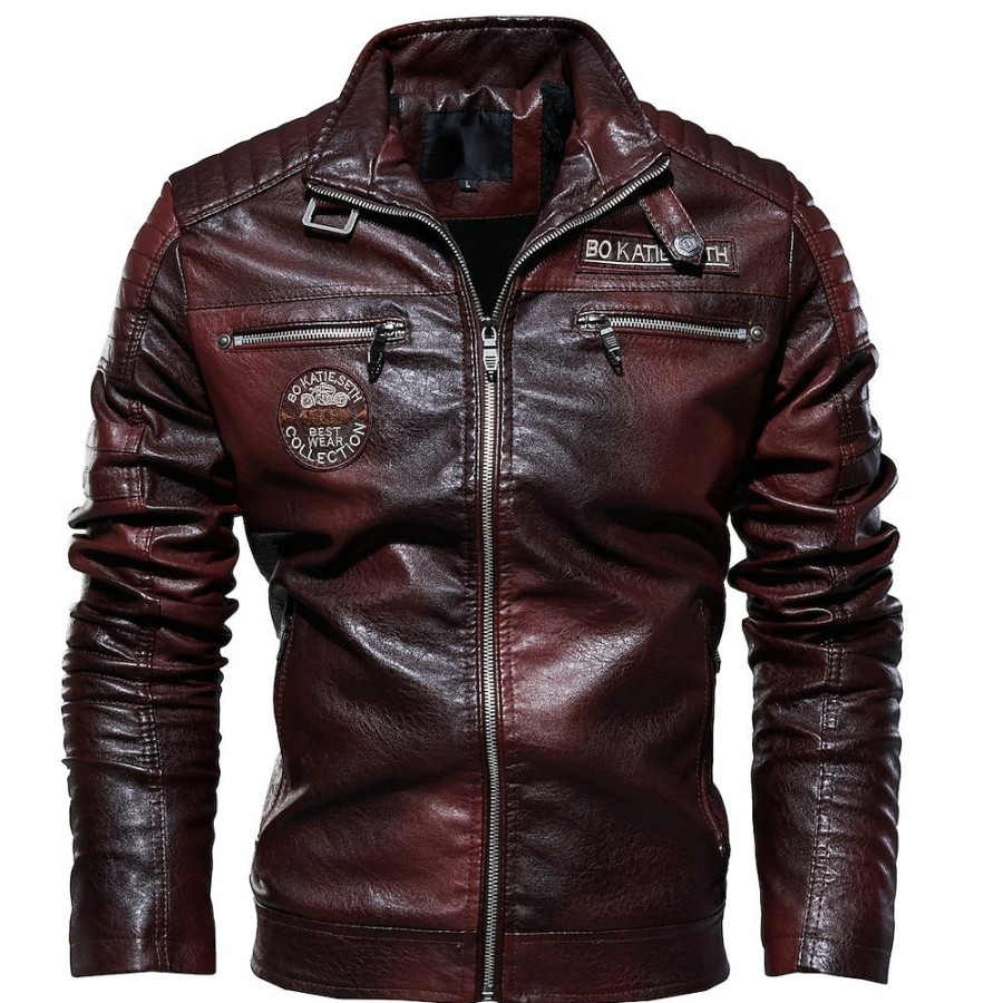 Vetements D'Exterieur Pour Hommes LITB | Homme Simili Cuir Blouson Moto Usage Quotidien Chaud Garniture En Fausse Fourrure Hiver Plein Decontractees Revers Epais Normal Faux Cuir Ample Veste