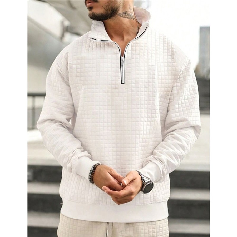 Sweats A Capuche Et Sweat-Shirts LITB | Homme Sweat Shirt Sweat-Shirt Quart De Fermeture Eclair Col Mao Plein Sport & Loisir Du Quotidien Vacances Vetement De Rue Basique Decontractees Printemps & Automne Vetement Tenue Pulls Blanche