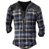 T-Shirts Et Debardeurs Pour Hommes LITB | Homme T Shirt Tee Chemise Henley Shirt T-Shirt Chemise A Manches Longues Plaid Henley Plein Air Vacances Manche Longue Vetement Tenue Mode Design Basique Bleu