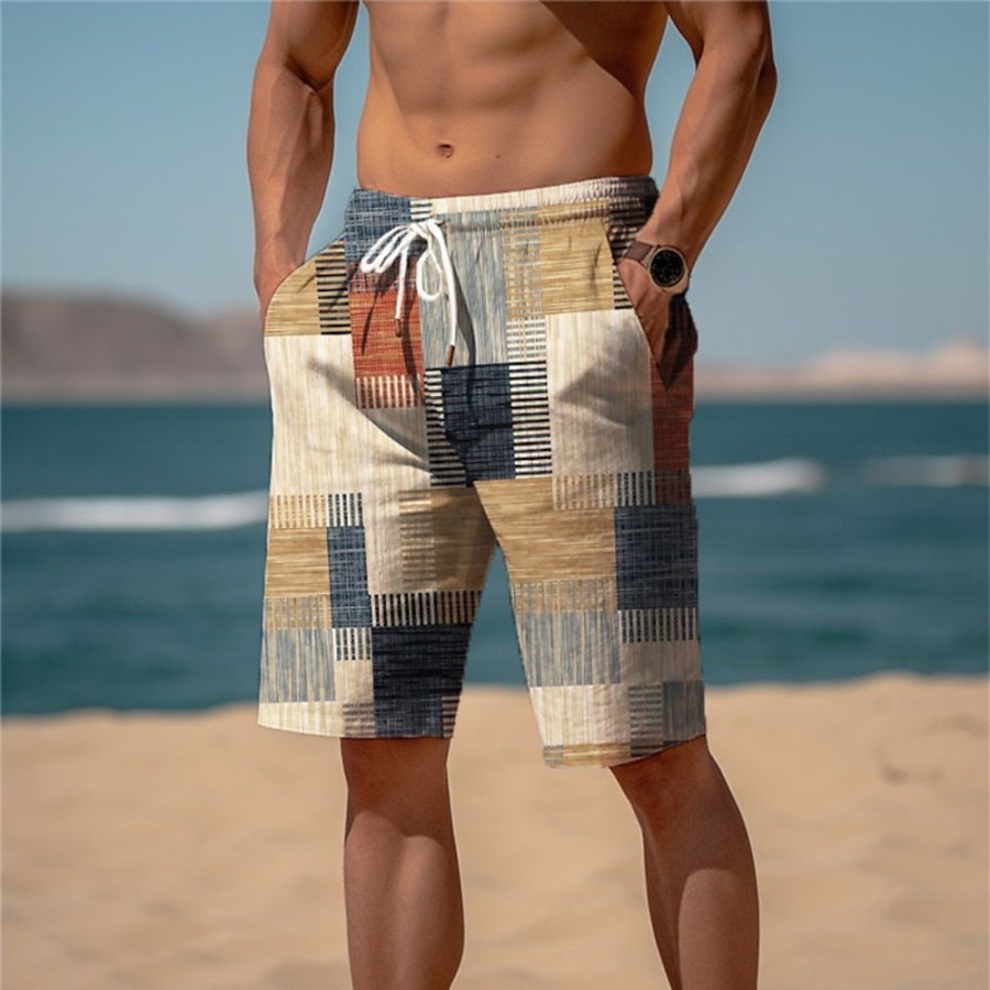 Bas Pour Hommes LITB | Homme Short De Survetement Short De Plage Short En Eponge Cordon Taille Elastique Impression 3D Graphic Plaid Mariniere Respirable Doux Court Du Quotidien Vacances Vetement De Rue Melange De Coton