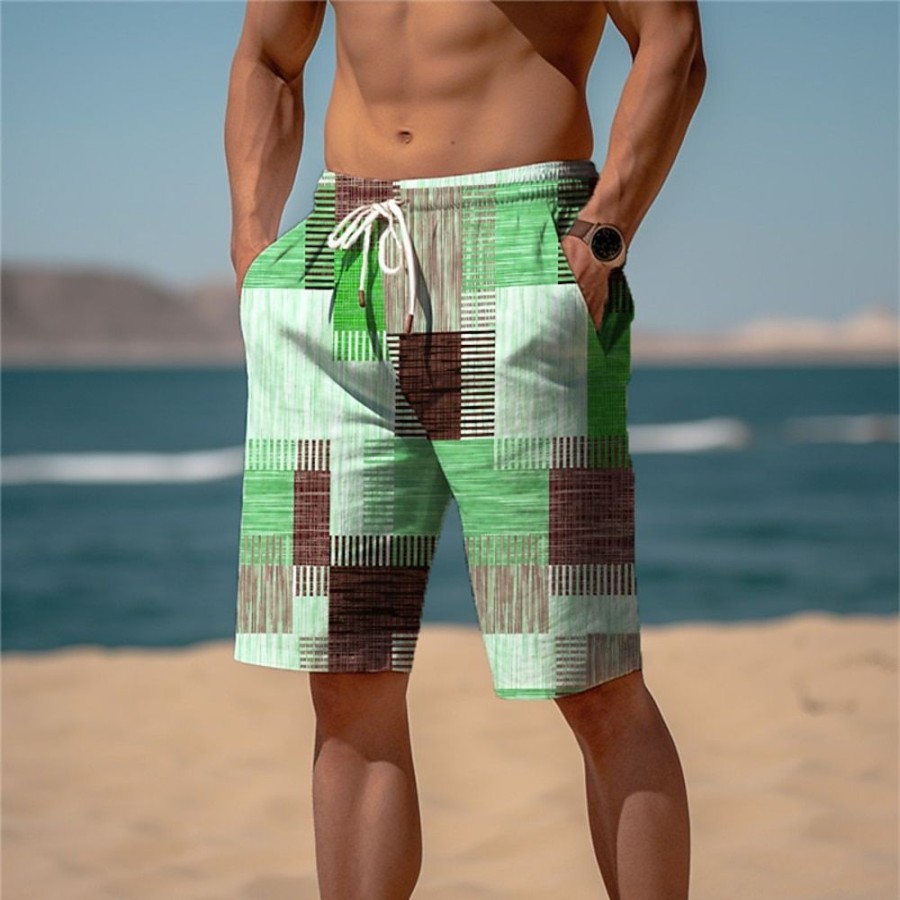 Bas Pour Hommes LITB | Homme Short De Survetement Short De Plage Short En Eponge Cordon Taille Elastique Impression 3D Graphic Plaid Mariniere Respirable Doux Court Du Quotidien Vacances Vetement De Rue Melange De Coton