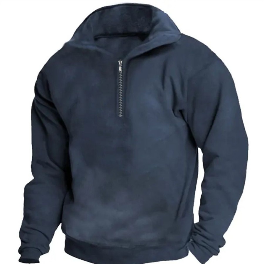 Sweats A Capuche Et Sweat-Shirts LITB | Homme Sweat Shirt Col Mao Plein Patchwork Poche Sport & Loisir Du Quotidien Vacances Vetement De Rue Basique Decontractees Printemps & Automne Vetement Tenue Pulls Capuche Pulls Bleu Marine