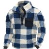 Sweats A Capuche Et Sweat-Shirts LITB | Homme Sweat Shirt Sherpa Flou Col Mao Plaid Poche Sport & Loisir Du Quotidien Vacances Vetement De Rue Decontractees Automne Hiver Vetement Tenue Pulls Capuche Pulls Molletonnes