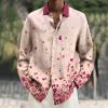 Chemises Pour Hommes LITB | Coeur Decontractees Homme Chemise Chemise Lin Usage Quotidien Sortie Fin De Semaine Automne Hiver Col Rabattu Manche Longue S, M, L Tissu Flamme Chemise La Saint-Valentin Rose Claire