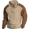 Sweats A Capuche Et Sweat-Shirts LITB | Homme Sweat Shirt Sweat-Shirt Quart De Fermeture Eclair Col Mao Plein Patchwork Bloc De Couleur Sport & Loisir Du Quotidien Vacances Retro Vintage Vetement De Rue Basique Printemps & Automne Marron