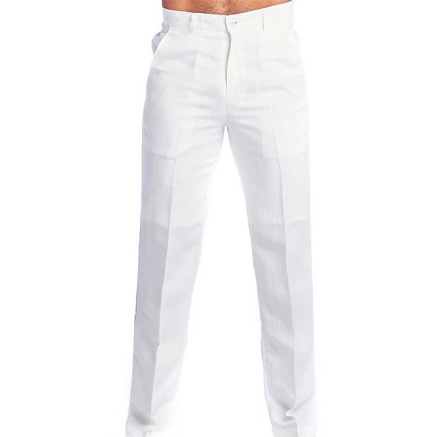 Bas Pour Hommes LITB | Homme Pantalon En Lin Pantalon Pantalons D Ete Pantalon De Plage Jambe Droite Plein Confort Exterieur Casual Du Quotidien Melange De Lin & Coton Basique Vetement De Rue