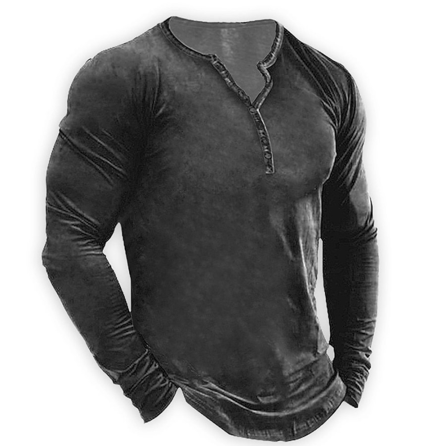 T-Shirts Et Debardeurs Pour Hommes LITB | Homme Chemise Henley Shirt Chemise A Manches Longues Plaine / Solide Henley Plein Air Vacances Manche Longue Bouton Bas Vetement Tenue Design Basique Moderne Contemporain