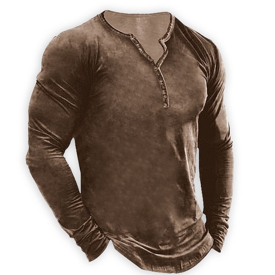 T-Shirts Et Debardeurs Pour Hommes LITB | Homme Chemise Henley Shirt Chemise A Manches Longues Plaine / Solide Henley Plein Air Vacances Manche Longue Bouton Bas Vetement Tenue Design Basique Moderne Contemporain