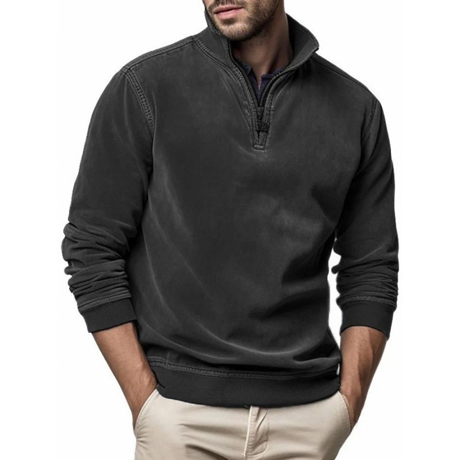 Sweats A Capuche Et Sweat-Shirts LITB | Homme Sweat Shirt Sweat-Shirt Quart De Fermeture Eclair Col Mao Plein Sport & Loisir Du Quotidien Vacances Vetement De Rue Basique Decontractees Printemps