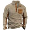 Sweats A Capuche Et Sweat-Shirts LITB | Homme Sweat Shirt Laine Polaire Col Mao Bloc De Couleur Patchwork Poche Sport & Loisir Du Quotidien Vacances Retro Vintage Vetement De Rue Decontractees Automne Hiver Vetement Tenue Pulls Marron