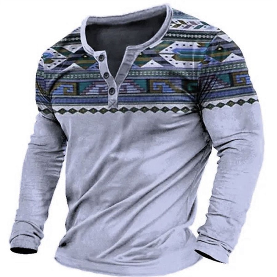 T-Shirts Et Debardeurs Pour Hommes LITB | Homme Chemise Henley Shirt Graphic Tribal Henley Vetement Tenue 3D Effet Exterieur Du Quotidien Manche Longue Bouton Bas Imprimer Mode Design Confortable