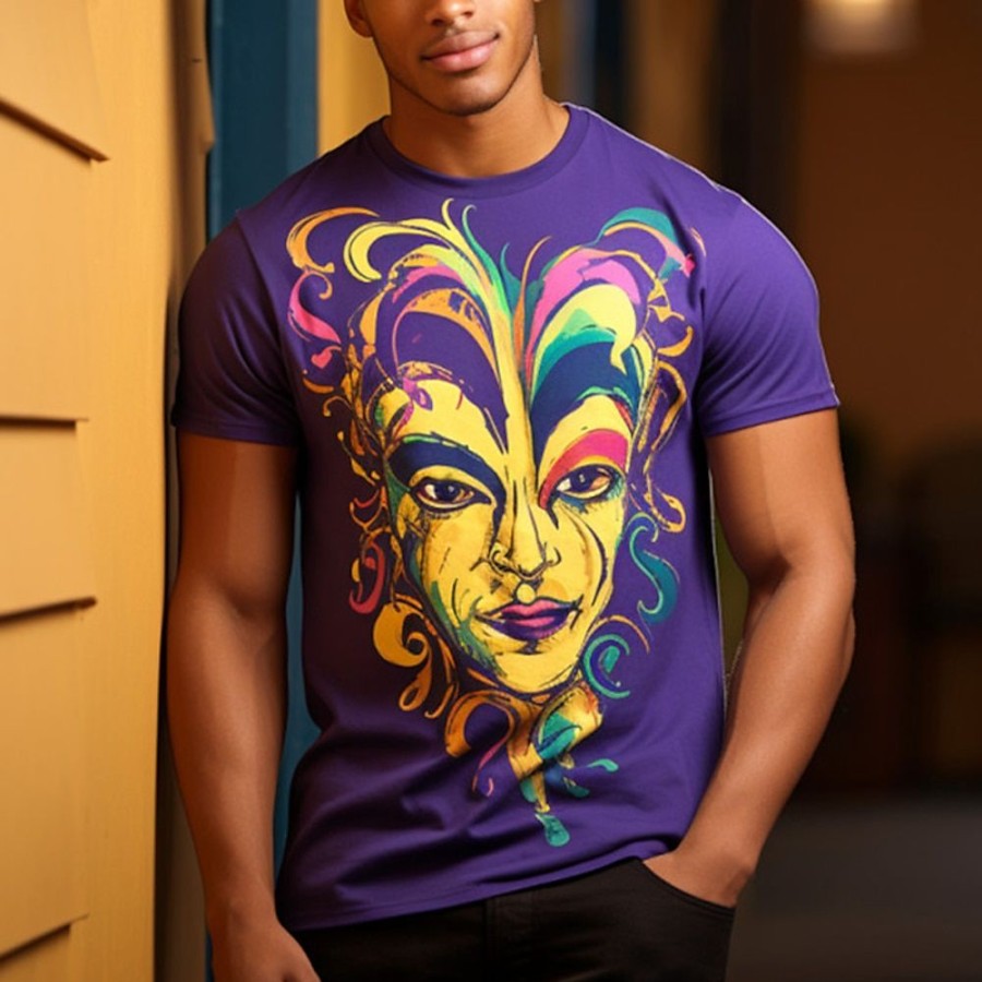 T-Shirts Et Debardeurs Pour Hommes LITB | Carnaval Graphique Masque Mardi Gras Quotidien Designer Retro Vintage Hommes Impression 3D T-Shirt Sport Exterieur Vacances Sortir T-Shirt Manches Courtes Col Rond Chemise