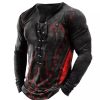 T-Shirts Et Debardeurs Pour Hommes LITB | Homme T Shirt Tee Tee Graphic Col 3D Effet Exterieur Plein Air Manche Longue Lacet Imprimer Vetement Tenue Basique Design Casual Classique Noir