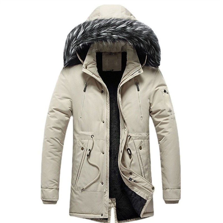 Vetements D'Exterieur Pour Hommes LITB | Homme Manteau D Hiver Parka Bordure En Fourrure Zippe Poche Capuche Bordure En Fourrure Bureau Et Carriere Rendez-Vous Casual Quotidien Exterieur Pour Tous Les Jours Des Sports Hiver Plein