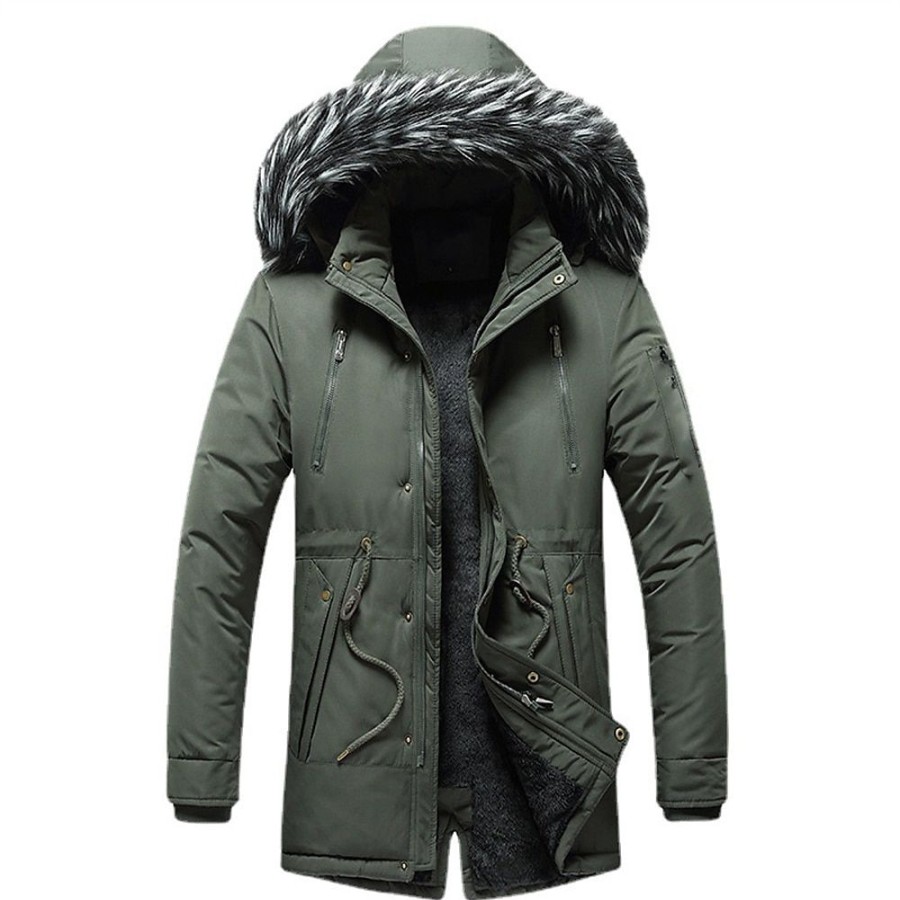 Vetements D'Exterieur Pour Hommes LITB | Homme Manteau D Hiver Parka Bordure En Fourrure Zippe Poche Capuche Bordure En Fourrure Bureau Et Carriere Rendez-Vous Casual Quotidien Exterieur Pour Tous Les Jours Des Sports Hiver Plein