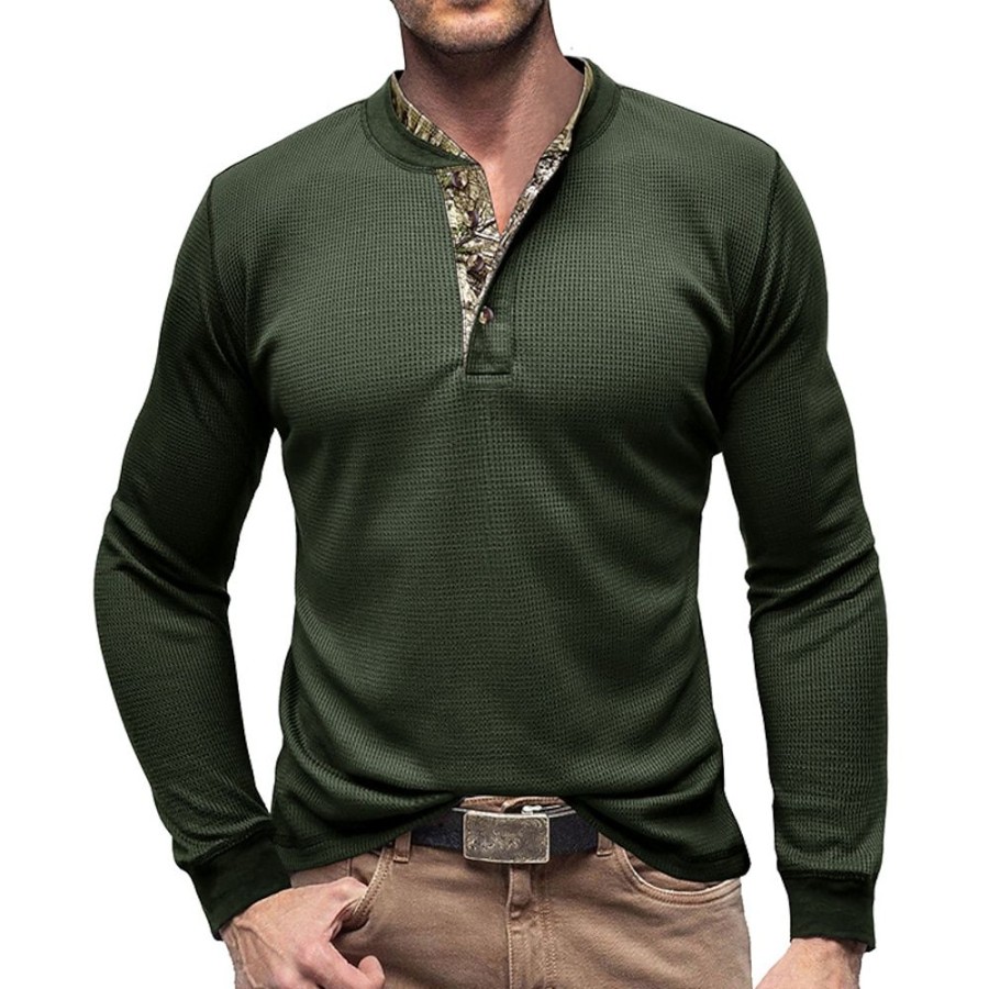 T-Shirts Et Debardeurs Pour Hommes LITB | Homme T Shirt Tee Chemise Henley Gaufree Chemise Henley Shirt T-Shirt Chemise A Manches Longues Bloc De Couleur Henley Plein Air Vacances Manche Longue Patchwork Vetement Tenue Mode Design Basique