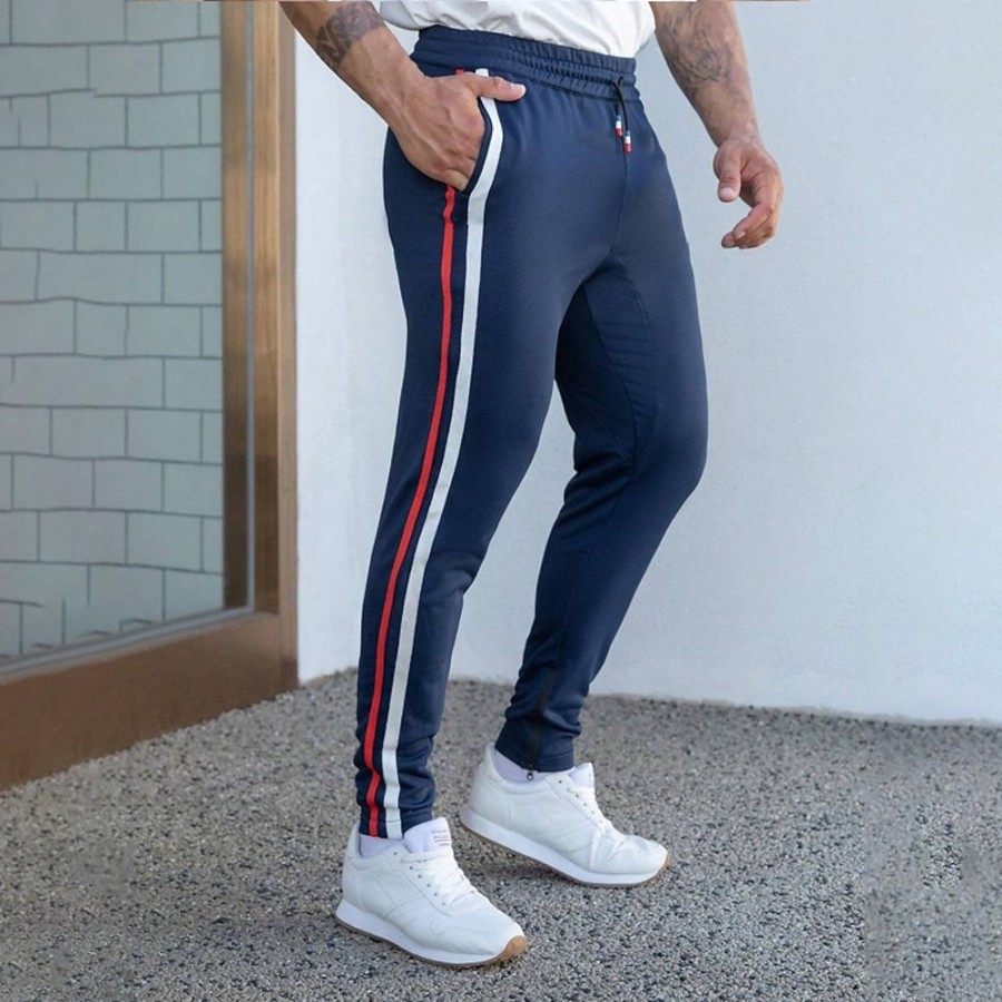 Bas Pour Hommes LITB | Homme Pantalon Athletique Joggings Pantalon Jogger Cordon Taille Elastique Manchette Elastique Bloc De Couleur Confort Respirable Casual Du Quotidien Vacances Sportif Mode Bleu De Minuit