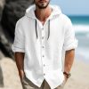 Boutique De Linge LITB | Homme Chemise Chemise Lin Chemise A Capuche Manche Longue Plein Capuche Printemps Ete Casual Du Quotidien Vetement Tenue Bouton