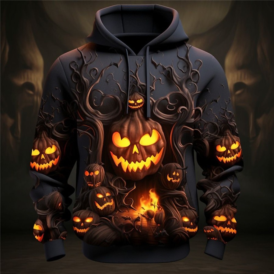 Sweats A Capuche Et Sweat-Shirts LITB | Potiron Imprimes Photos Homme Du Quotidien 3D Effet Sweat A Capuche Halloween Vacances Sortie Sweats A Capuche Manche Longue Capuche Imprimer Printemps & Automne Designer Sweat A Capuche