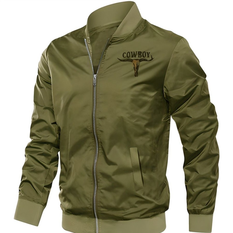 Vetements D'Exterieur Pour Hommes LITB | Denim Retro Vintage Decontractees Homme Bomber Manteau Usage Quotidien Vacances Sortie Automne Hiver Col Mao Manche Longue Xs S M Polyester Veste Vert Veronese